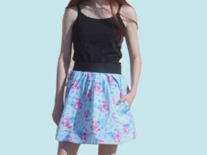 Blue and Magenta Skater Mini Skirt