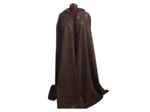 XL Brown Leather Long Hooded Cloak