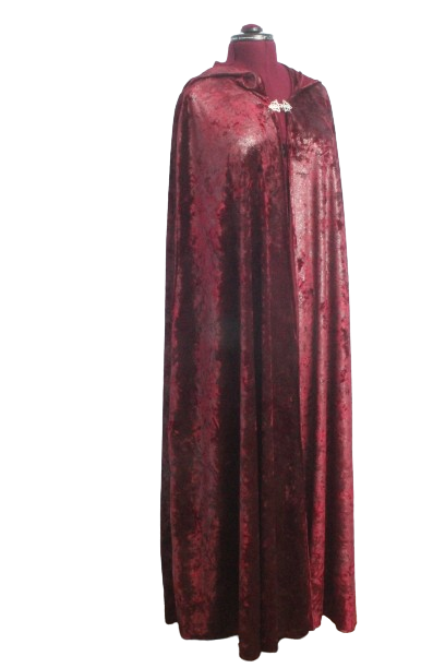 Red Glittery Velvet Long Hooded Cloak