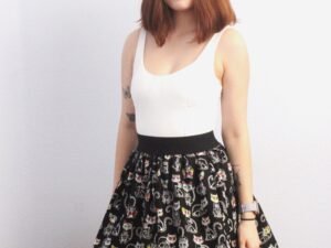 Skeleton Cat Skater Mini Skirt