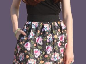 Flower Sugar Skull Skater Mini Skirt with Pockets