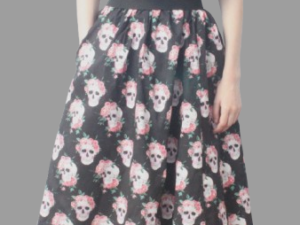 Roses Skull Midi Skirt with Pockets